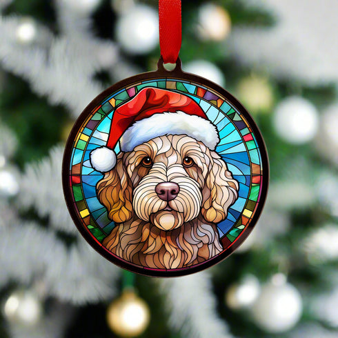Labradoodle Golden in Santa Hat Suncatcher Decoration